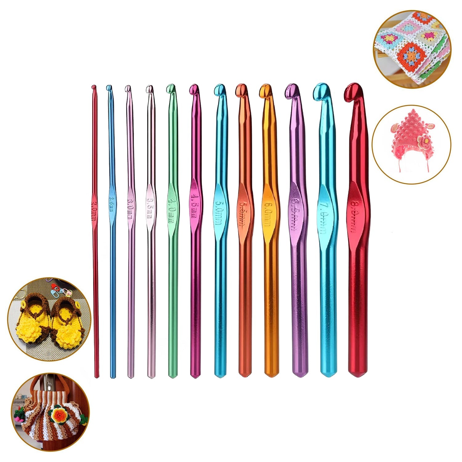 Aluminium Multicolor Knitting Needles Crochet Kit (12 Pcs Set) Aluminium Multicolor Knitting Needles Crochet Kit (12 Pcs Set)